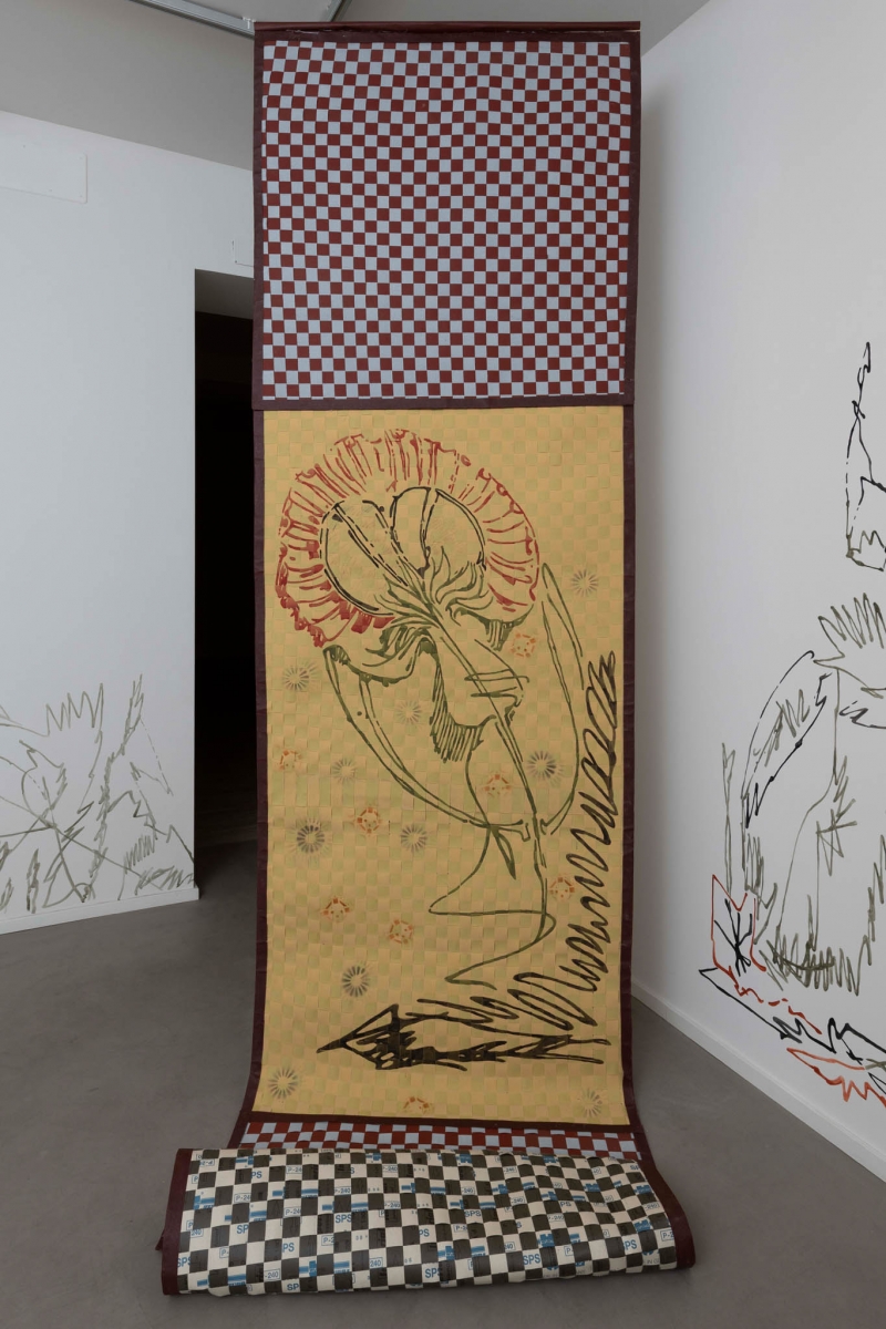 Liberty Flower Curtain, 2018, mixed media on abrasive paper, cm 330 x100. ph Giorgio Benni