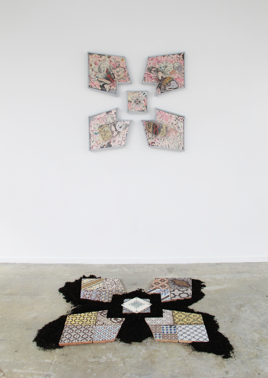 Liberty Fleurs, 2013, installation composed by soil, tiles and drawings, variable dimension
