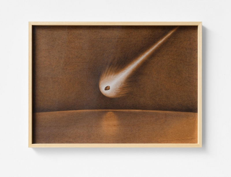 Il meteorite di caffè, 2020, biro e caffè su tavola, cm 42,5 x 58,5. ph Giorgio Benni