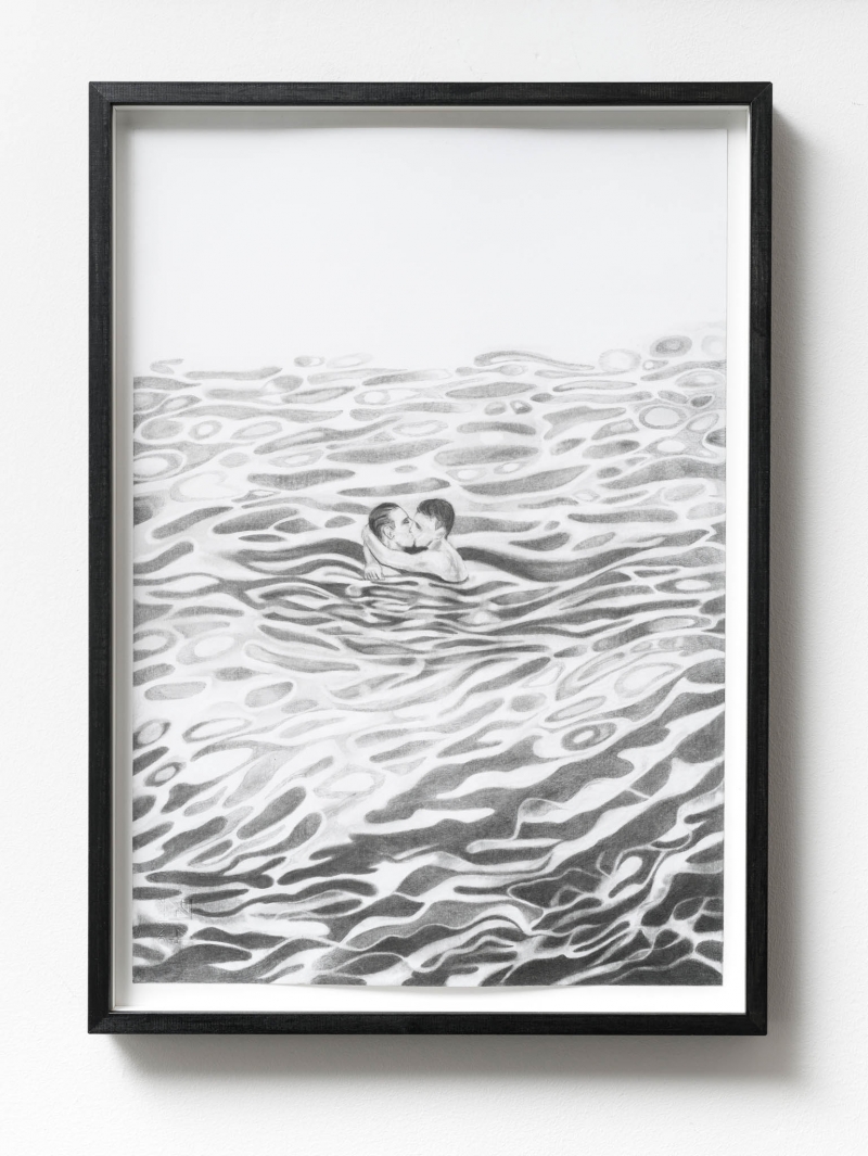 The Kiss, 2025. Matita su carta, cm 52,5 × 38 